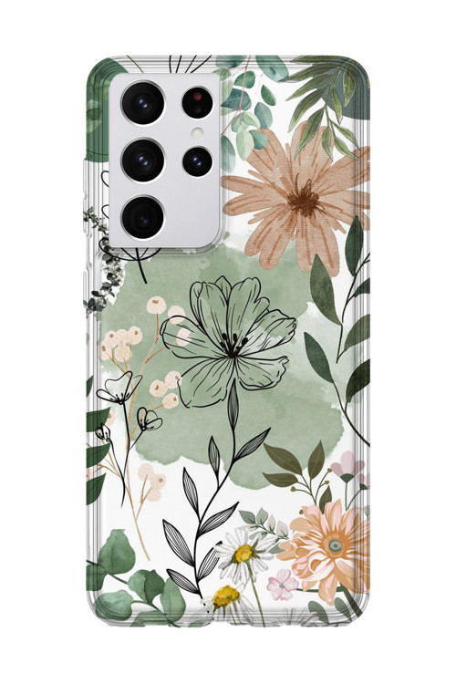Samsung Galaxy S21 Ultra Uyumlu Baskılı Şeffaf Telefon Kılıfı | Koleksiyon: Boho Floral