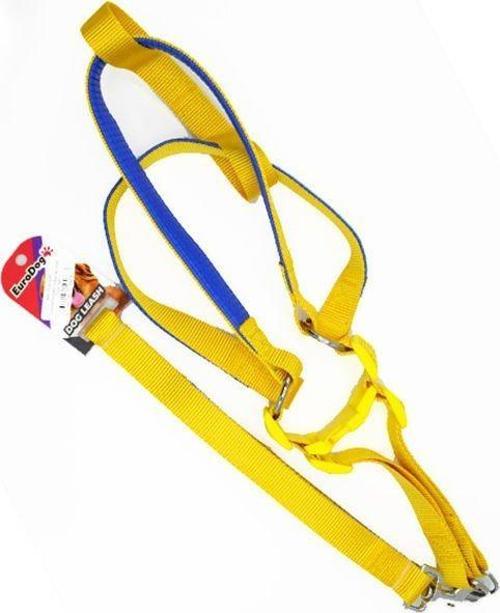 Euro Dog Köpek Uzatma Tasması ve Göğüs Tasması Takımı Sarı 25 Mm 120 Cm