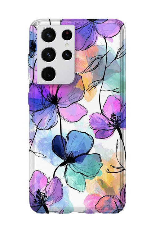 Samsung Galaxy S21 Ultra Uyumlu Baskılı Şeffaf Telefon Kılıfı | Koleksiyon: Boho Floral