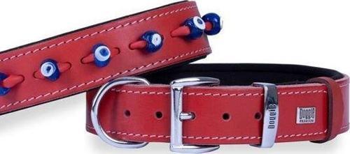 Comfort Deri Nazar Boncuklu Köpek Boyun Tasması Large Kırmızı 3.5x52-60 Cm