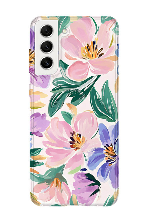Samsung Galaxy S22 Uyumlu Baskılı Şeffaf Telefon Kılıfı | Koleksiyon: Pastel Flower Patterns