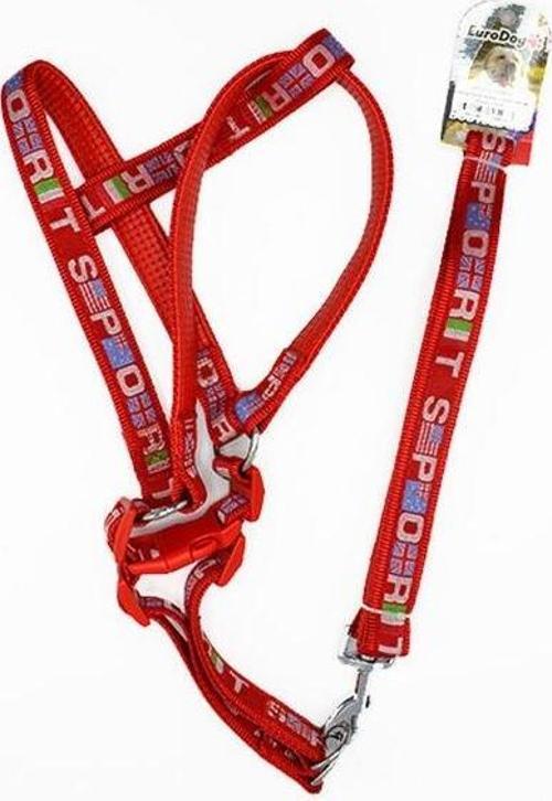 Euro Dog Köpek Uzatma Tasması ve Göğüs Tasması Takımı Kırmızı 22 Mm 120 Cm