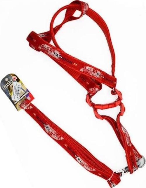 Euro Dog Köpek Uzatma Tasması ve Göğüs Tasması Takımı Kırmızı/Beyaz 25 Mm 120 Cm