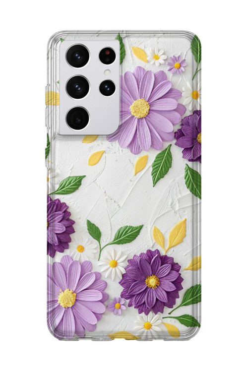 Samsung Galaxy S21 Ultra Uyumlu Baskılı Şeffaf Telefon Kılıfı | Koleksiyon: Pastel Flower Patterns