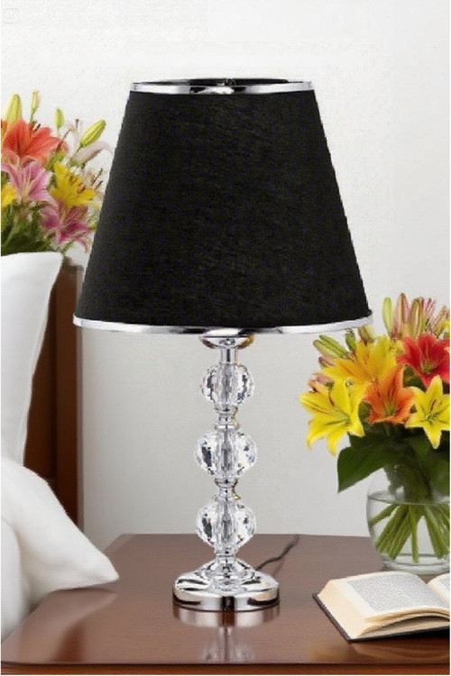 3 taşlı 55 cm masa abajuru cam gövde kumaş başlık metal ayaklı gece lambası aydınlatma
