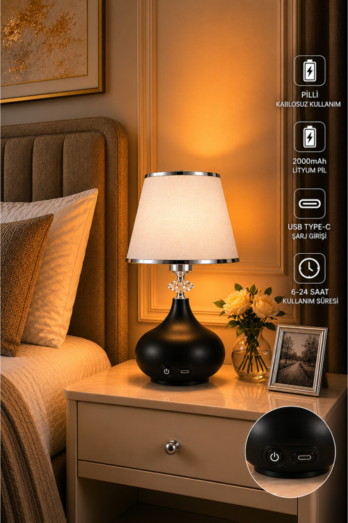 ŞARJ EDİLE BİLİRİ PİLLİ MODERN MASA LAMBASI ABAJUR