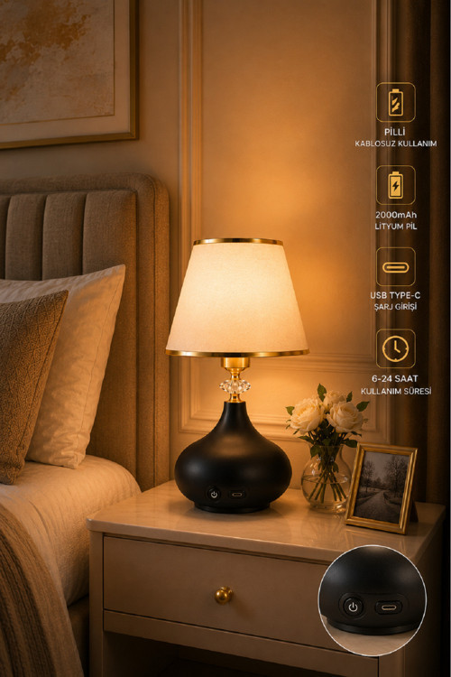 ŞARJ EDİLE BİLİRİ PİLLİ MODERN MASA LAMBASI ABAJUR