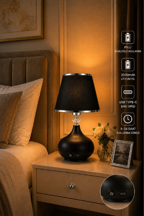 ŞARJ EDİLE BİLİRİ PİLLİ MODERN MASA LAMBASI ABAJUR