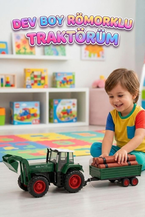 Dev Boy Oyuncak Traktör ve Tomruk Römorku Seti Dev Boy 80 cm Oyuncak Tomruk Yüklü Römork Seti YEŞİL