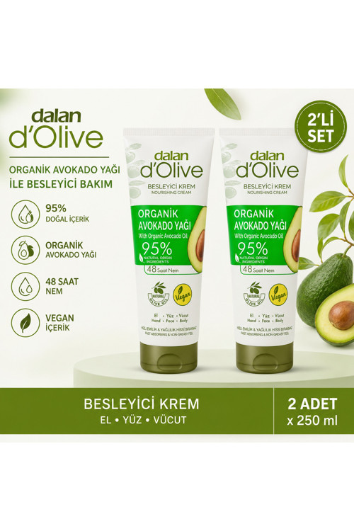 D'olive Organik Avokado Yağı Hızlı Emilen Tüp Krem 250 Ml 2 Adet