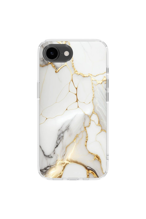 İphone 16E Uyumlu Baskılı Şeffaf Telefon Kılıfı | Koleksiyon: Marble And Gold Luxury