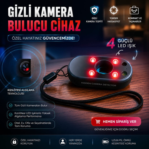 GİZLİ KAMERA BULUCU Kızılötesi Tespit + Sesli Uyarı + Titreşim Alarmı