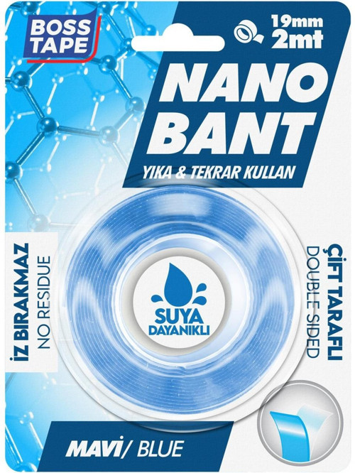2 Metre Çok Güçlü Çift Taraflı Nano Bant Mavi