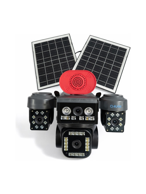 OK-337 Premium4G 12MP 4 Kamera Çift Solar Panel AOV Gece Görüş Sesli Konuşma Sirenli Çakarlı Solar Kamera