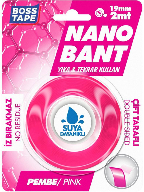 2 Metre Çok Güçlü Çift Taraflı Nano Bant Pembe