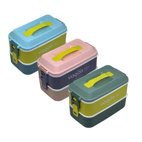 Paslanmaz Çelik Yemek Kabı 2 Katlı Lunch Box 2000 ML (Karışık Renk 1 Adet)