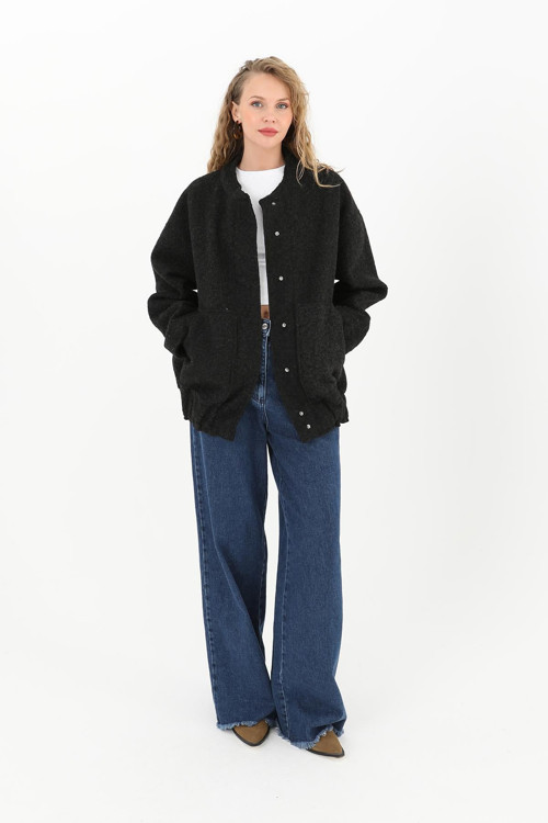 Kadın Cep Detaylı Bomber Mont - 32089MNT - BLACK