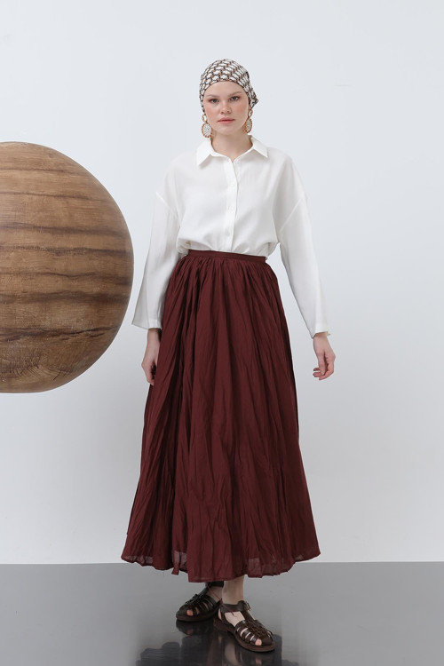 Kadın Kraşlı Vual Etek -20640ETK - BURGUNDY