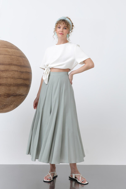 Kadın Uzun Vual Etek -32257ETK - ALMOND GREEN