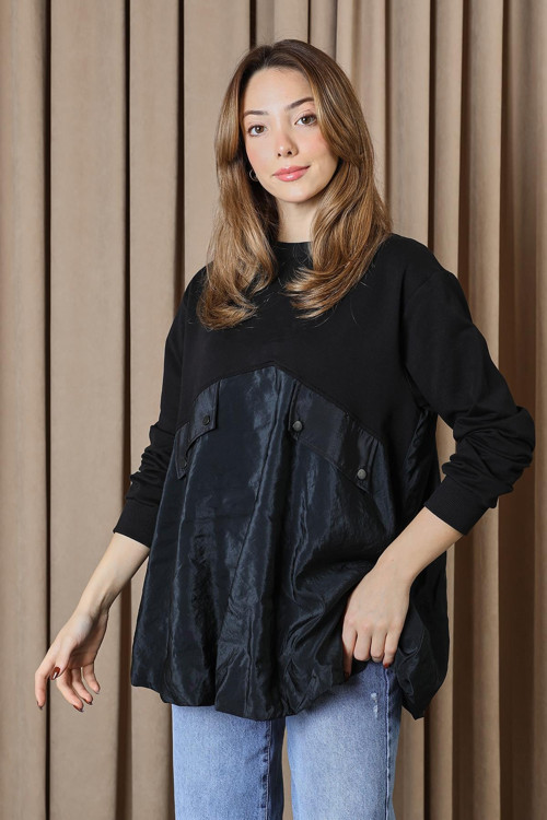 Kadın Cep Kapağı Detaylı Oversize Tunik - 20714TUN - BLACK