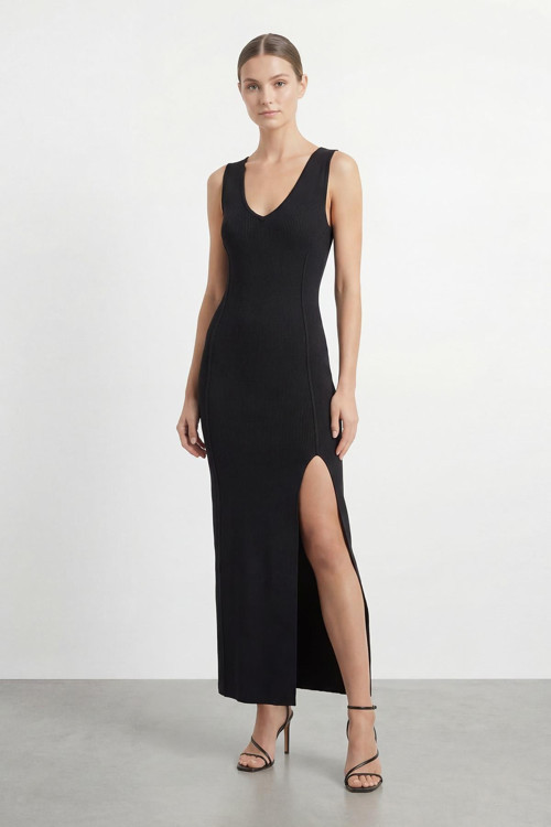 Kadın Askılı Yırtmaçlı Elbise - 31863ELB - BLACK