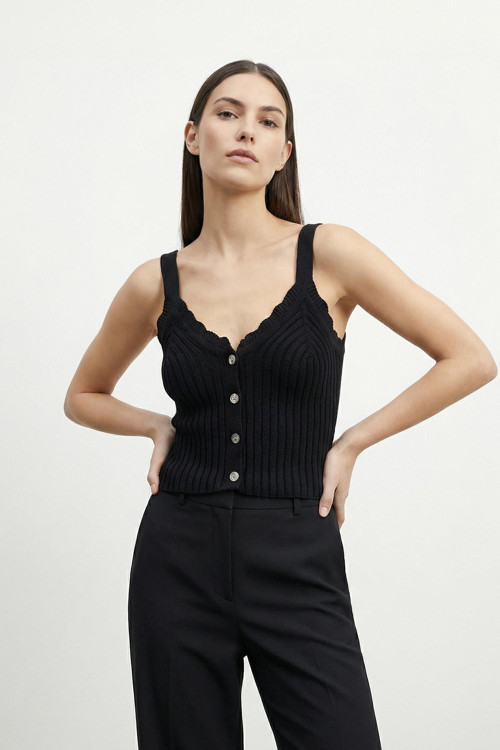 Kadın Askılı Triko Bluz - 31725BLZ - BLACK