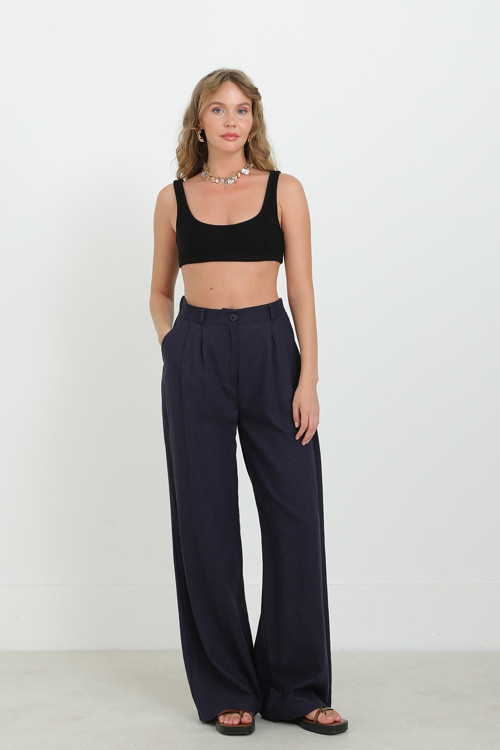 Kadın Pens Detaylı Bol Pantolon -32304PNT - NAVY