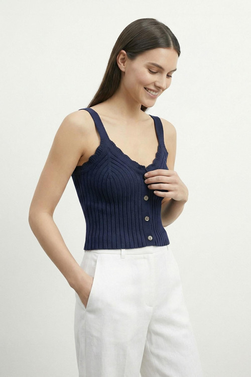 Kadın Askılı Triko Bluz - 31725BLZ - NAVY
