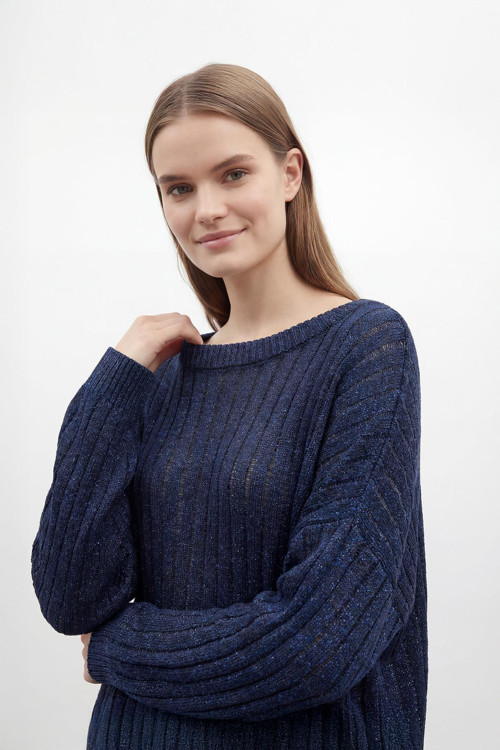 Kadın Simli Triko Bluz - 31730BLZ - NAVY-NAVY