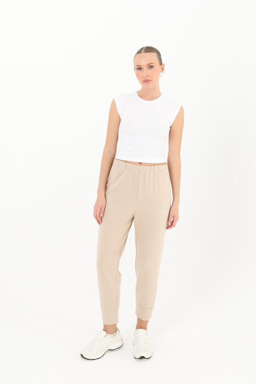 Kadın Ribana Detaylı Eşofman Altı - 30189PNT - DARK BEIGE
