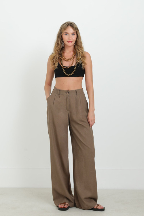 Kadın Pens Detaylı Bol Pantolon -32304PNT - BROWN
