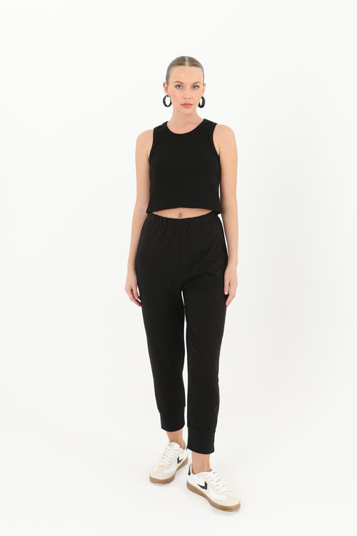 Kadın Ribana Detaylı Eşofman Altı - 30189PNT - BLACK