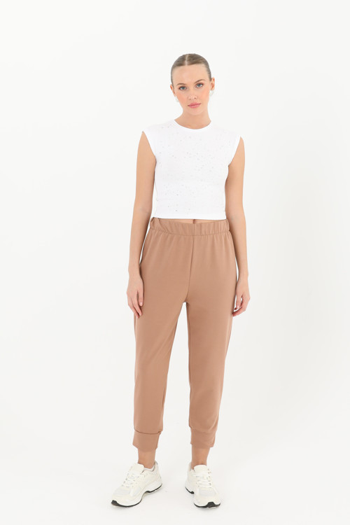 Kadın Ribana Detaylı Eşofman Altı - 30189PNT - BROWN