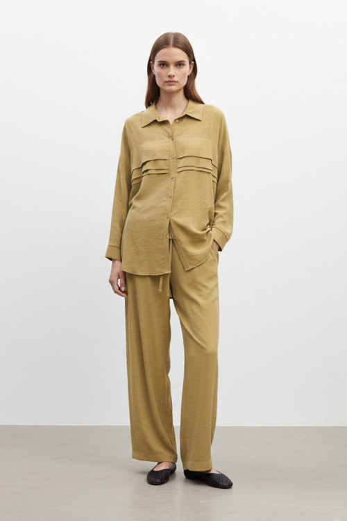 Kadın Pile Detaylı Fit Takım -14423TKS - OLIVE