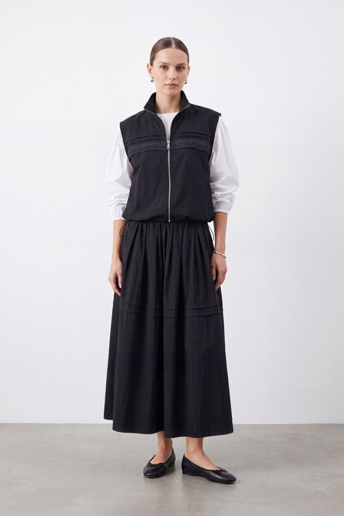 Kadın Bomber Yelek- Etek İkili Takım – 32490SET - BLACK