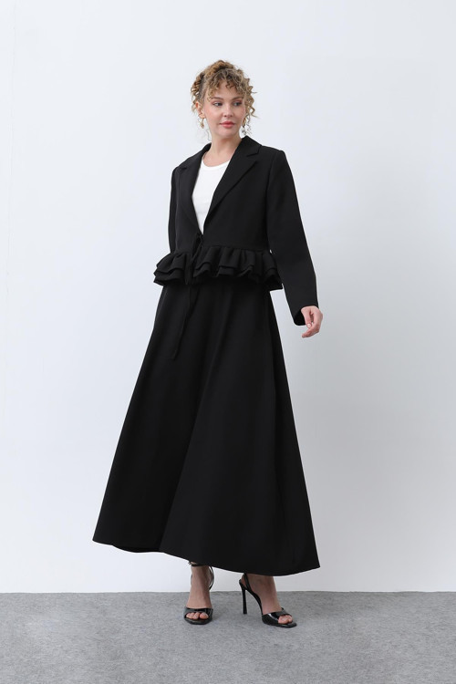 Kadın Volan Detaylı Ceketli Takım - 20650TKS - BLACK