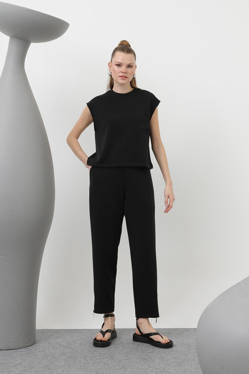 Kadın Cepli Basic Kısa Kol Bluz - 32161BLZ - BLACK