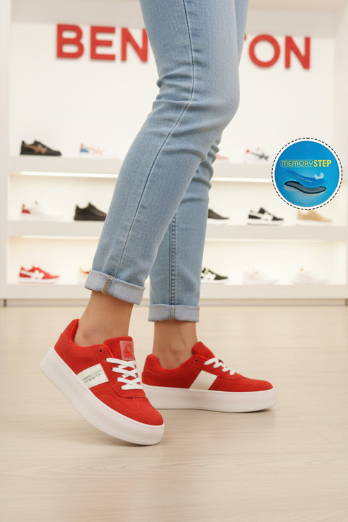 Kırmızı Hafızalı Taban Keten Bağcıklı Kadın Sneaker BNI-11241 Z