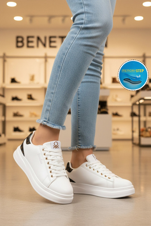 Beyaz Bağcıklı Cilt Unisex Spor Ayakkabı BNI-12098 G