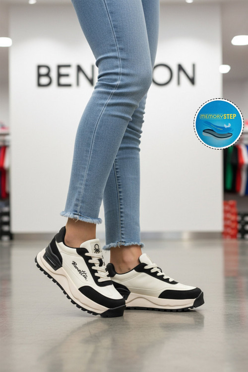 Beyaz Siyah Hafızalı Taban Bağcıklı Kadın Sneaker BNI-11235 Z