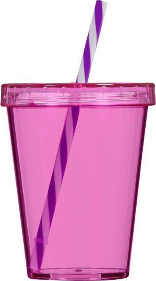 470 cc Pembe Renk Pipetli Bardak