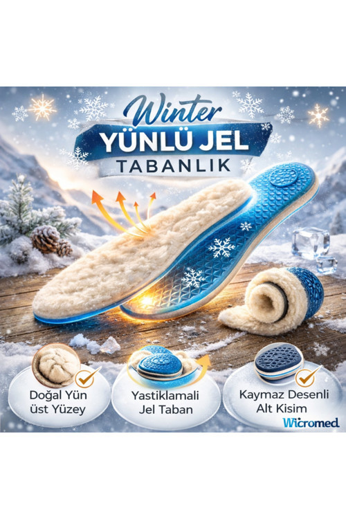 Soft Winter Sıcak Tutan Termal Yünlü Kışlık Ortopedik Jel Silikon Tabanlık Mt7033