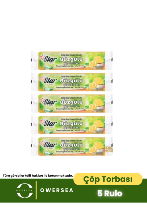 Star Büzgülü Orta Boy Çöp Torbası 5 Paket Limon Kokulu 55X60 Cm