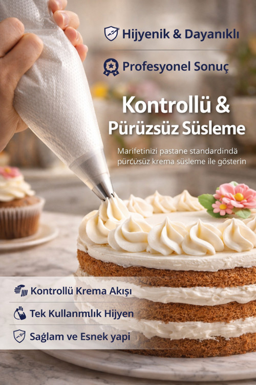 Tek Kullanımlık Krema Torbası 15 Adet Yırtılmaz Pasta Süsleme Sıkma Torbası Profesyonel Poşet