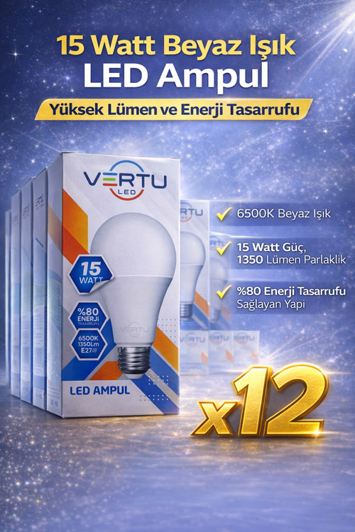 Led Ampul 15 Watt Beyaz Işık 6500K Yüksek Lümen E27 Duy Tasarruflu 12 Adet