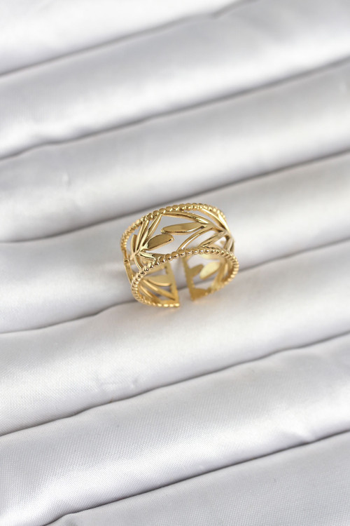 316L Çelik Gold Renk Başak Model Kadın Yüzük