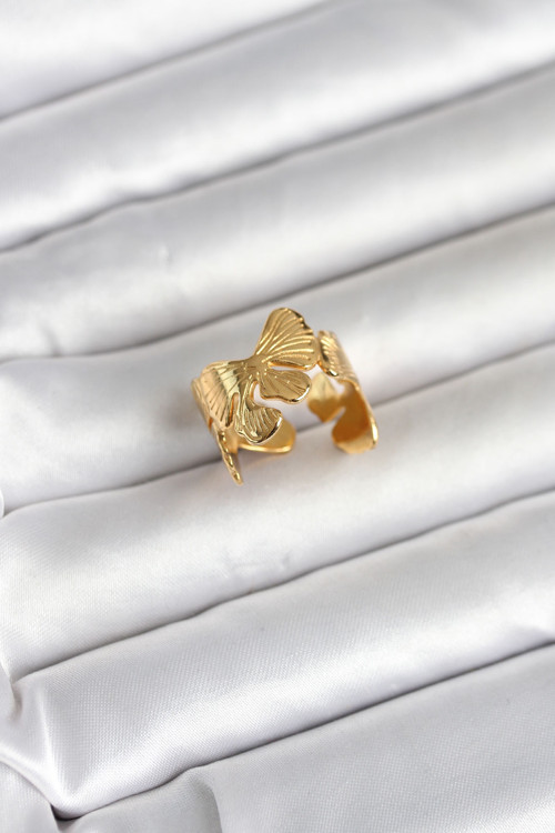 316L Çelik Gold Renk Lotus Model Kadın Yüzük Tj-Byk4179