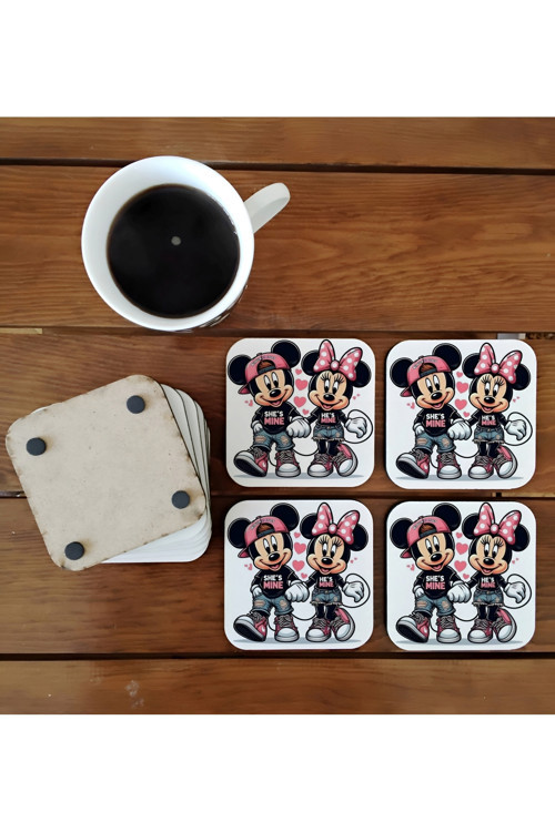 Mickey Mouse Dekoratif Ahşap Bardak Altlığı Seti 031