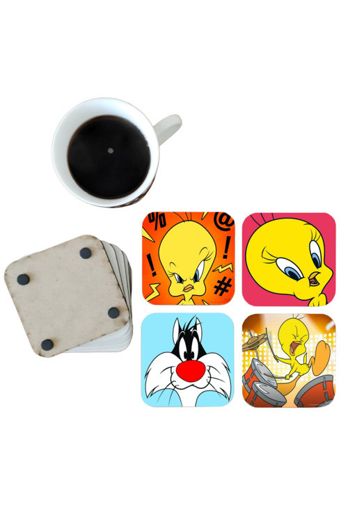 Tweety Dekoratif Ahşap Bardak Altlığı Seti 048