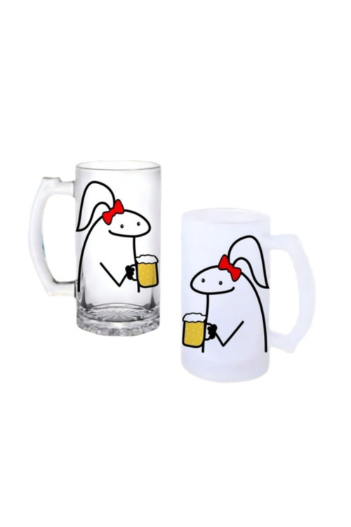 Çizgi Kız Kulplu Bira Bardağı Buzlu Veya Şeffaf Seçenekli 050